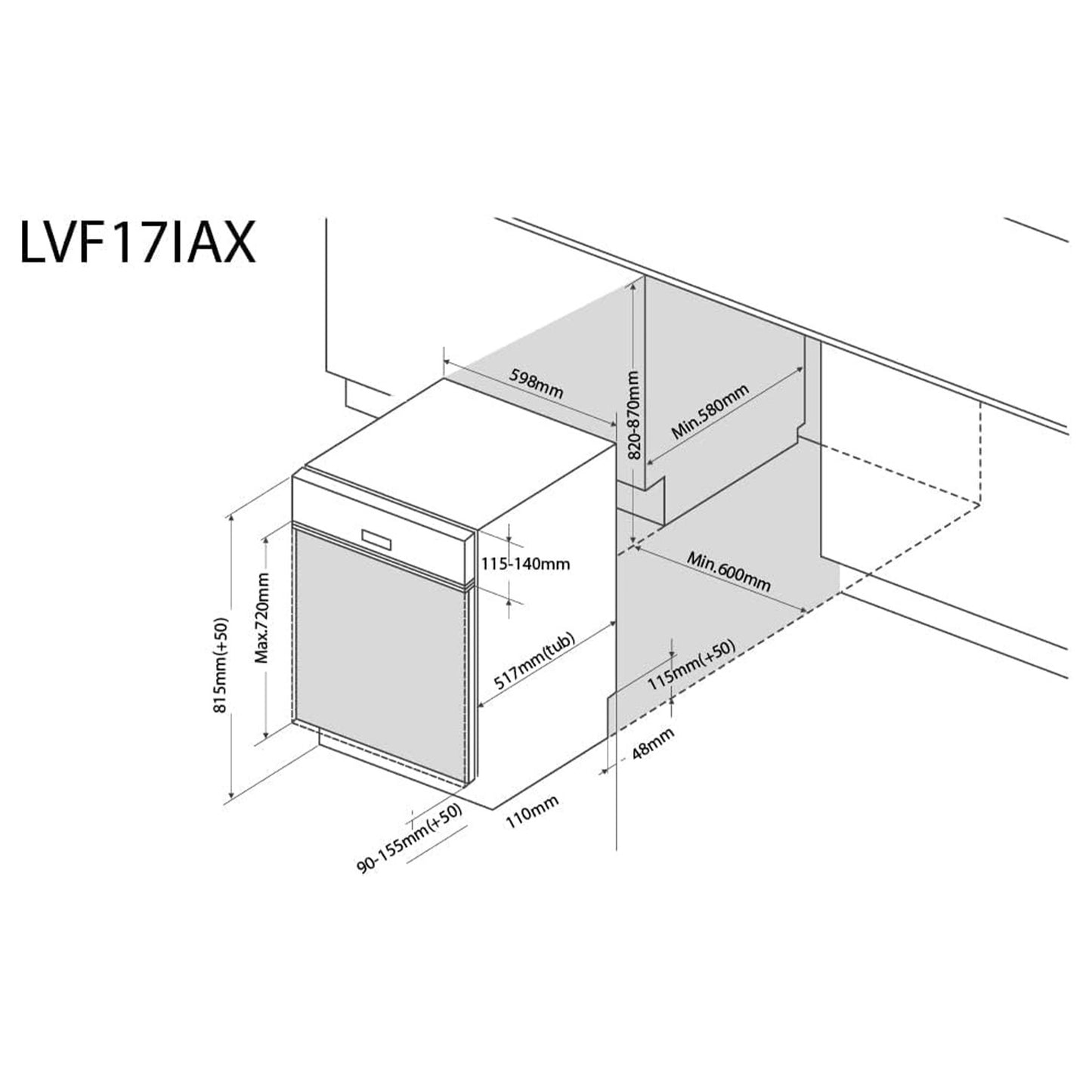 FAGOR Semi Integrated Dishwasher 60cm, Freestanding Dishwasher, Energy classification A++, 7 wash programs model LVF17IAX