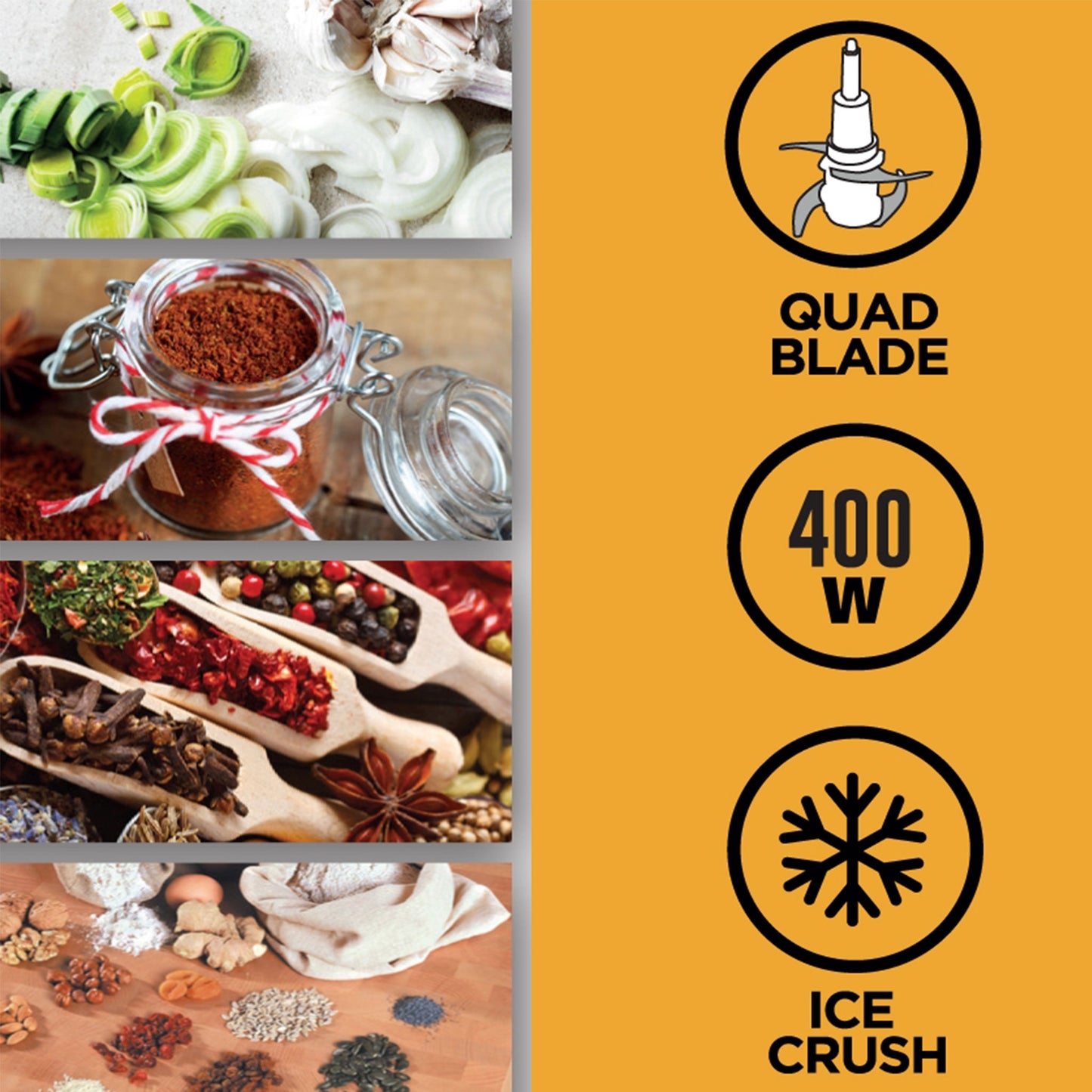 KENWOOD Chopper 400W Electric Food Chopper with 500ml Bowl, Dual Speed, Stainless Steel Quad Blade, Rubber Lid, Ice Crush Function CHP40.000BK Black & CHP40.000WH