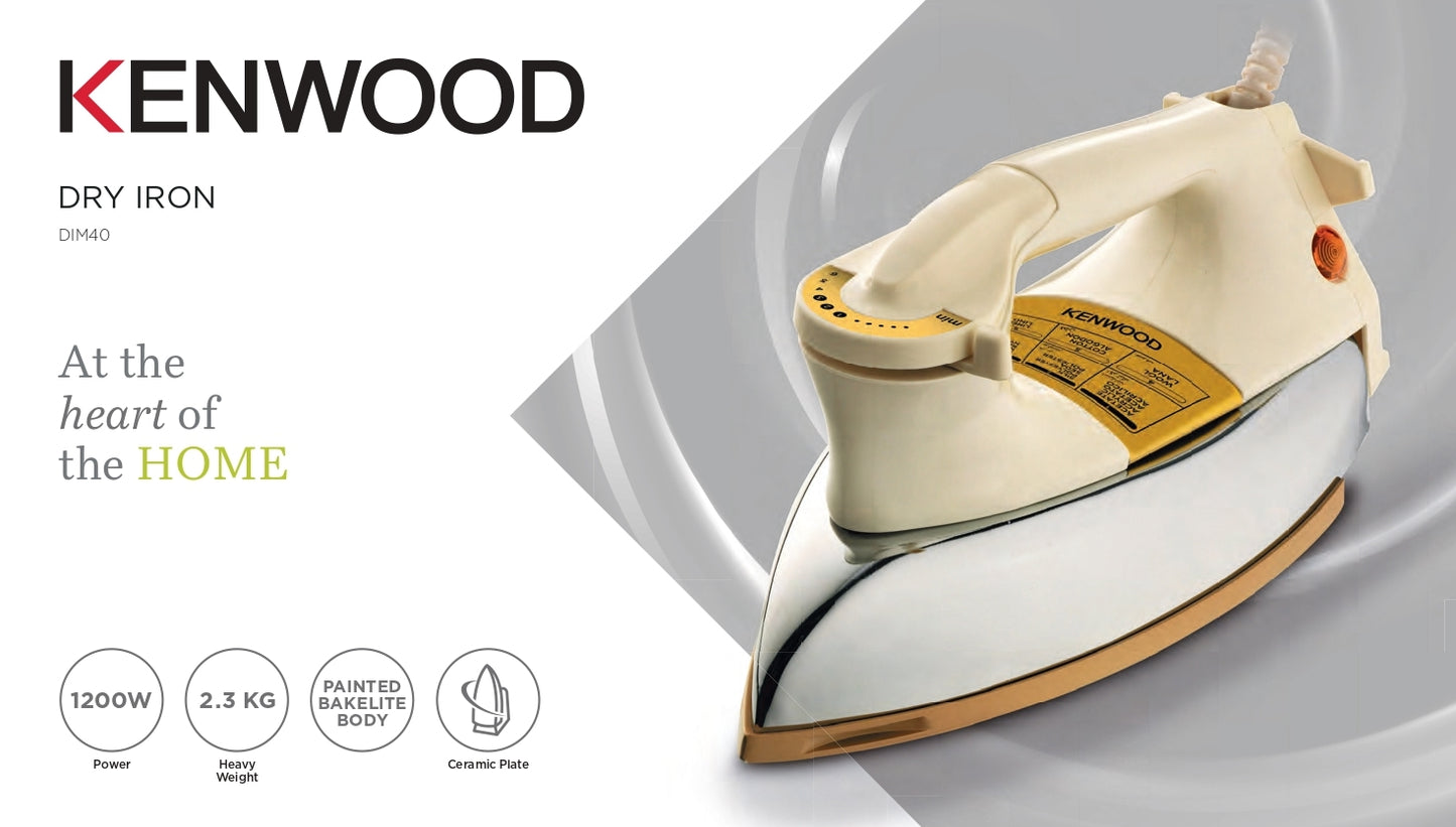 Kenwood Dry Iron Heavy Weight Iron 1200W With Ceramic Soleplate Dim40.000Go Gold, White/Gold