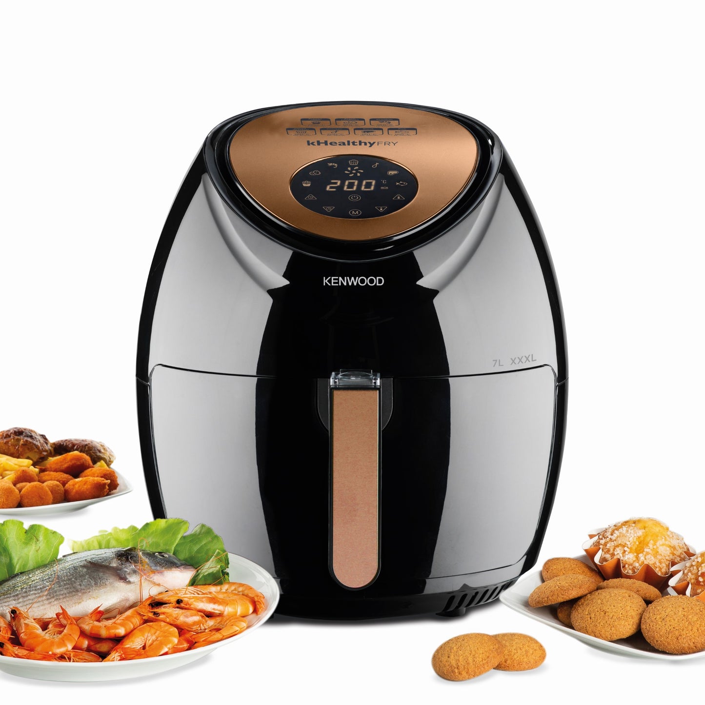 KENWOOD Digital Air Fryer XXXL 7.0L 2.5Kg 1800W With Rapid Hot Air Circulation For Frying, Grilling, Broiling, Roasting, Baking And Toasting HFP72.000BK Black