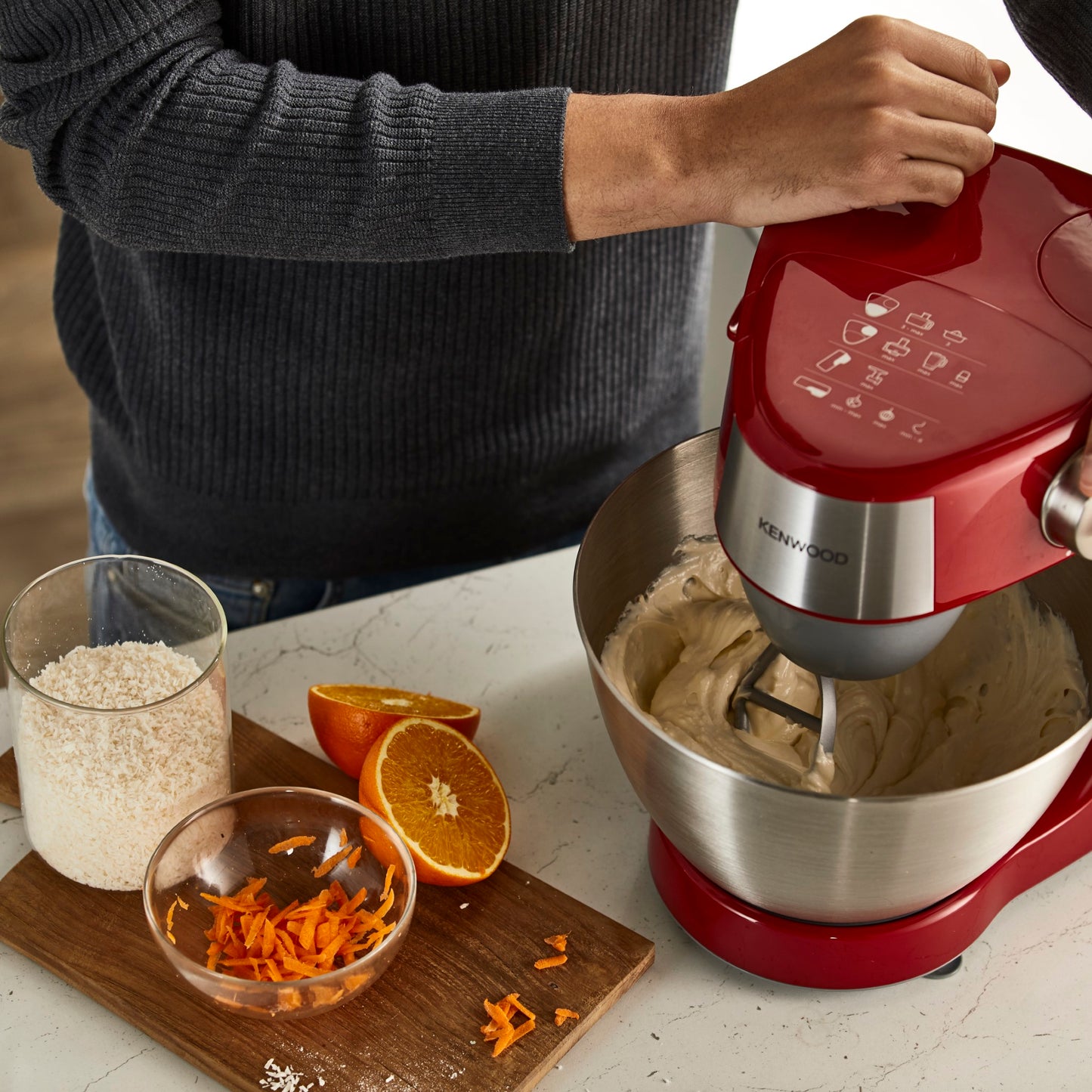 KENWOOD Stand Mixer Kitchen Machine PROSPERO 900W with 4.3L Stainless Steel Bowl, K-Beater, Whisk, Dough Hook, Glass Blender, Meat Grinder, Food Processor, Juicer, Citrus Juicer KM241002 Red