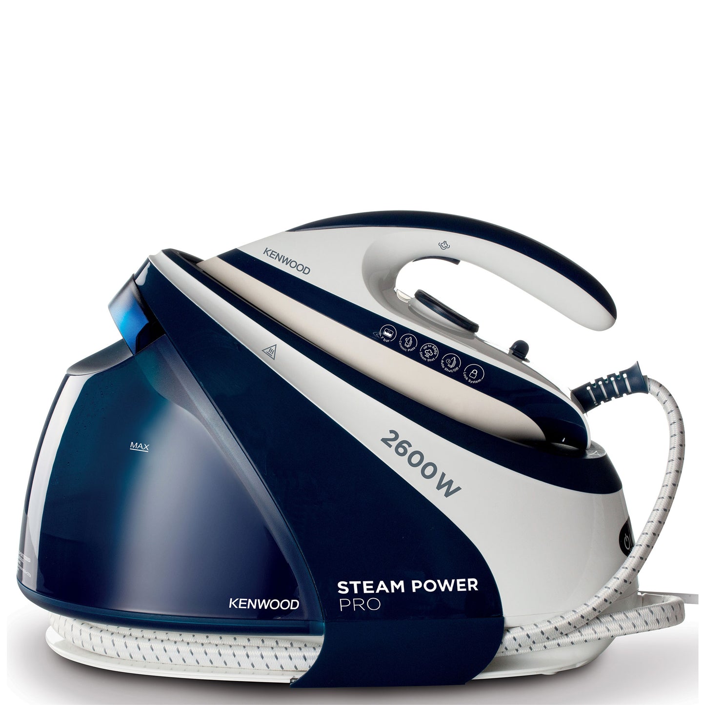 Kenwood Steam Iron Steam Station 2600W With 1.8L Water Tank Capacity, Ceramic Soleplate, 7 Bar Boiler Pressure, 600G Steam Shot, Anti Drip, Auto Shut Off, Self Clean SSP70.000WB White/Blue