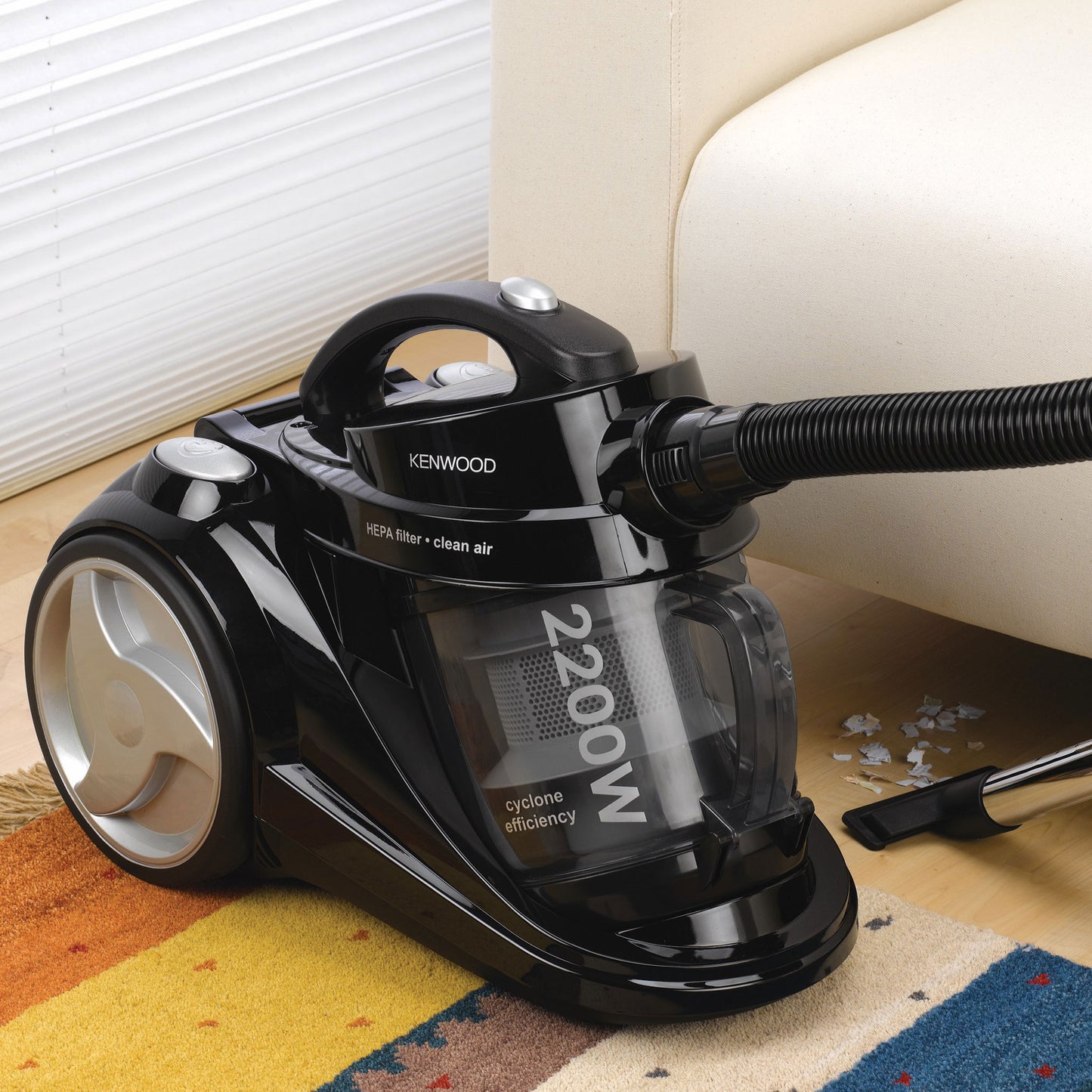 Kenwood Canister Vacuum Cleaner, Cyclonic With Hepa Filter, 2200Watts, VC7050, Black