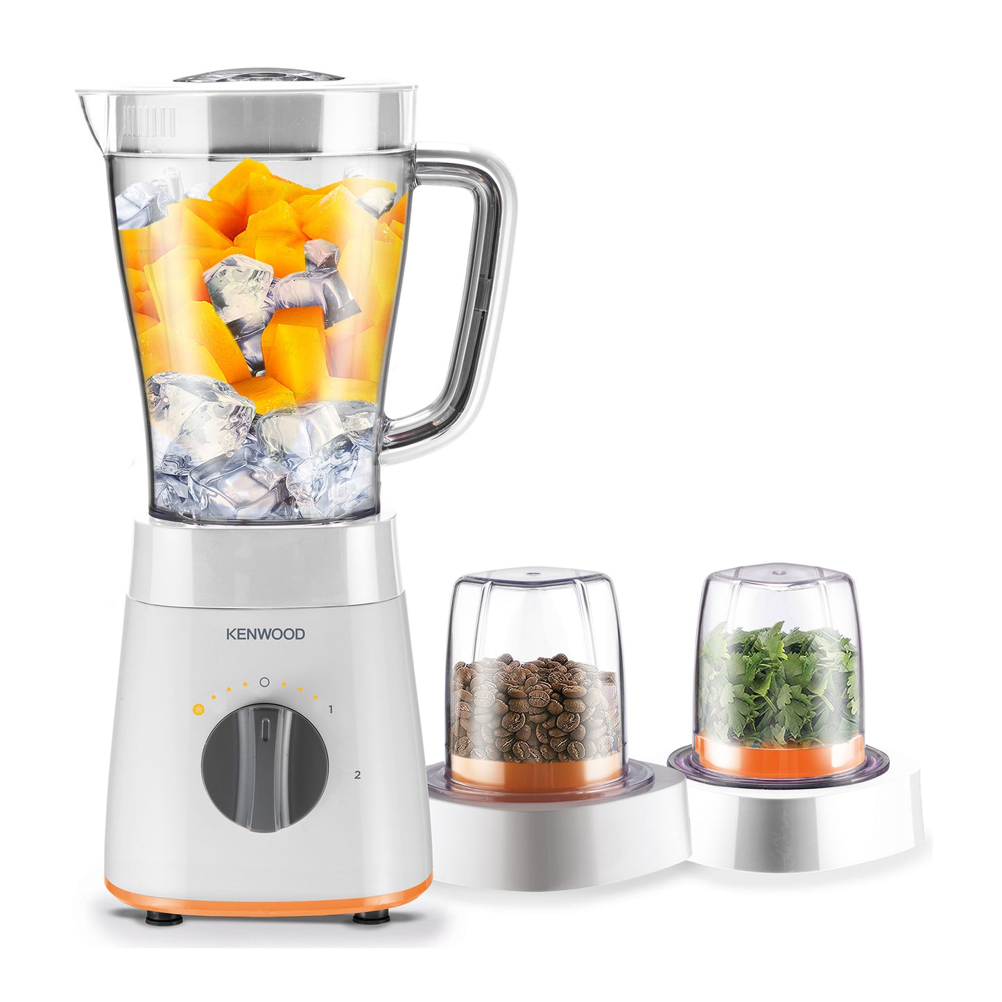 Kenwood Blender 500W Smoothie Blender/Smoothie Maker 1.5L with Grinder Mill, Chopper Mill, Ice Crush Function BLP15.360 Black & White