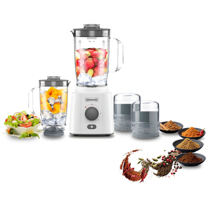 Kenwood Blender 650W Smoothie Blender/Smoothie Maker Blend-X Fresh 1.5L With Extra Blender Jar, Grinder Mill, Grater Mill, Ice Crush Function Blp41.H0Wh White