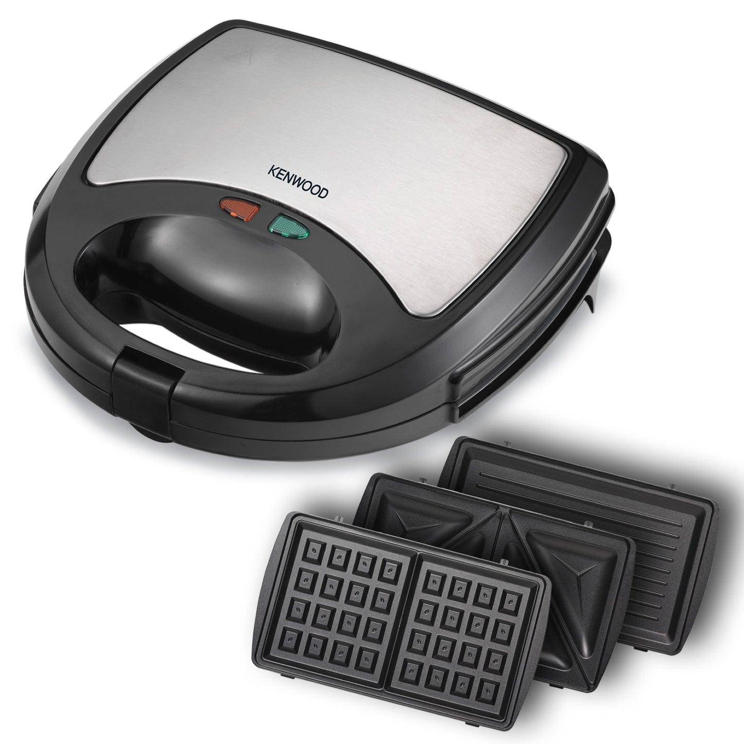 Kenwood Sandwich Maker 3 In 1 Sandwich, Grill/Griddle, Waffle, Dual Plate Press For Toasties, Easy To Use & Clean, Non-Stick Plates, Compact Size Bread Toaster Black/Metal SMM01.A0BK