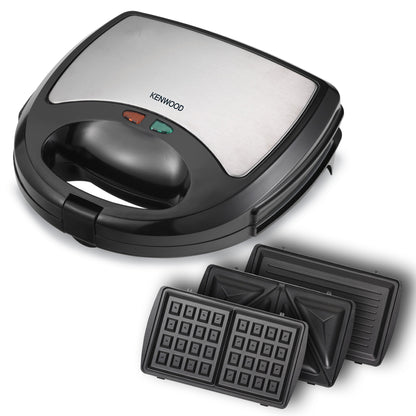 Kenwood Sandwich Maker 3 In 1 Sandwich, Grill/Griddle, Waffle, Dual Plate Press For Toasties, Easy To Use & Clean, Non-Stick Plates, Compact Size Bread Toaster Black/Metal SMM01.A0BK