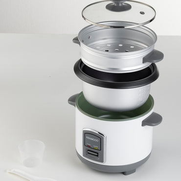Kenwood 2-in-1 Rice Cooker 0.6L 3-Cup with Steamer Basket RCM06.000WH Rice Cooker – 450 W | 0.6 L Capacity | White Finish