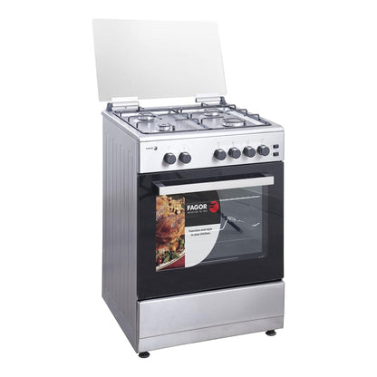 FAGOR Freestanding Gas-Cooker 4-Burner Full-Safety, Stainless-Steel Cooker,Gas Oven With Grill, Automatic Ignition 60x60 CM stainless steel,4CFM-64GXA