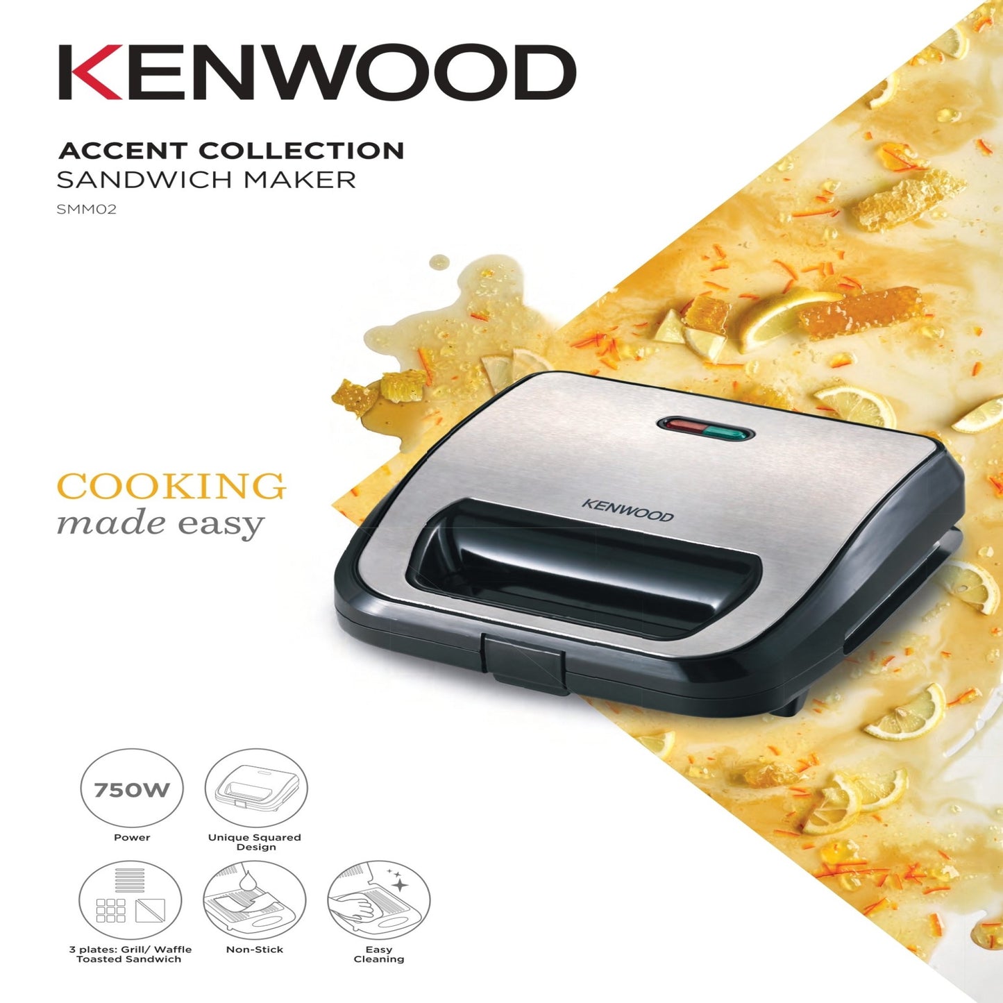 KENWOOD 3-in-1 Sandwich Maker, Waffle Maker & Grill with 3 Sets of Non Stick Multifunctional Plates for Grilling, Toasted Sandwiches and Waffles SMM02.000SI Silver/Black