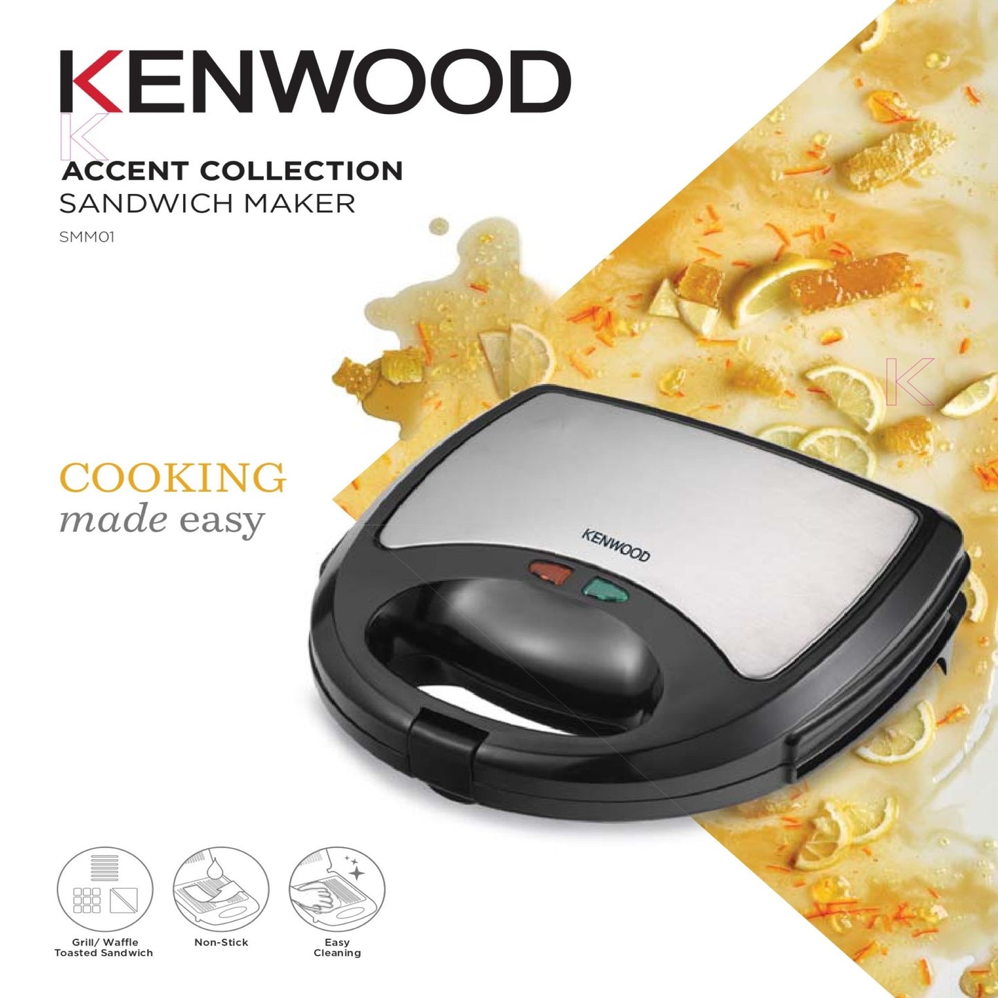 Kenwood Sandwich Maker 3 In 1 Sandwich, Grill/Griddle, Waffle, Dual Plate Press For Toasties, Easy To Use & Clean, Non-Stick Plates, Compact Size Bread Toaster Black/Metal SMM01.A0BK