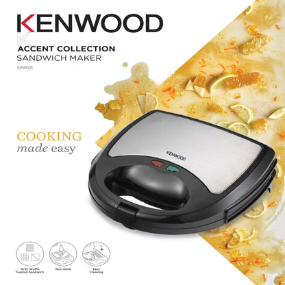 Kenwood Sandwich Maker 3 In 1 Sandwich, Grill/Griddle, Waffle, Dual Plate Press For Toasties, Easy To Use & Clean, Non-Stick Plates, Compact Size Bread Toaster Black/Metal SMM01.A0BK