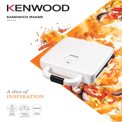 KENWOOD 4 Slots 2-in-1 Sandwich Maker & Grill (180° Open Flat for Using as a Griddle) with 2 Sets of Non Stick Multifunctional Plates for Grilling and Toasted Sandwiches SMP94.A0WH White