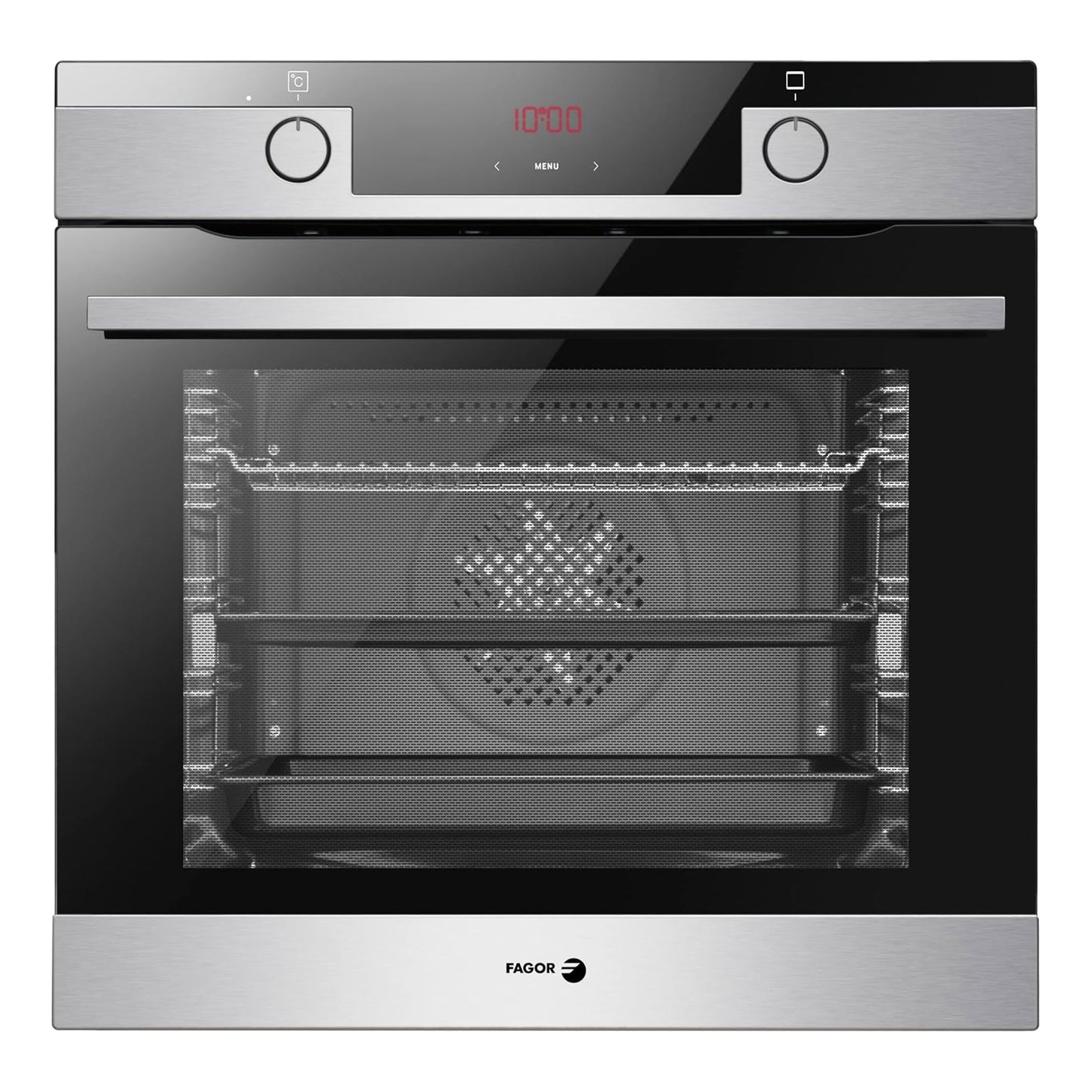 FAGOR Built-in 77 Liter Oven 7-segment control programmer with hot air achieve perfect baking and roasting results on up to three levels simultaneously, OE-450X