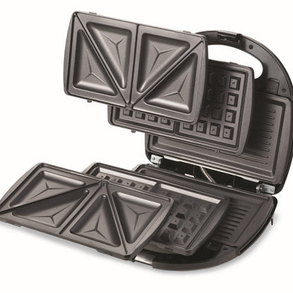 Kenwood Sandwich Maker 3 In 1 Sandwich, Grill/Griddle, Waffle, Dual Plate Press For Toasties, Easy To Use & Clean, Non-Stick Plates, Compact Size Bread Toaster Black/Metal SMM01.A0BK