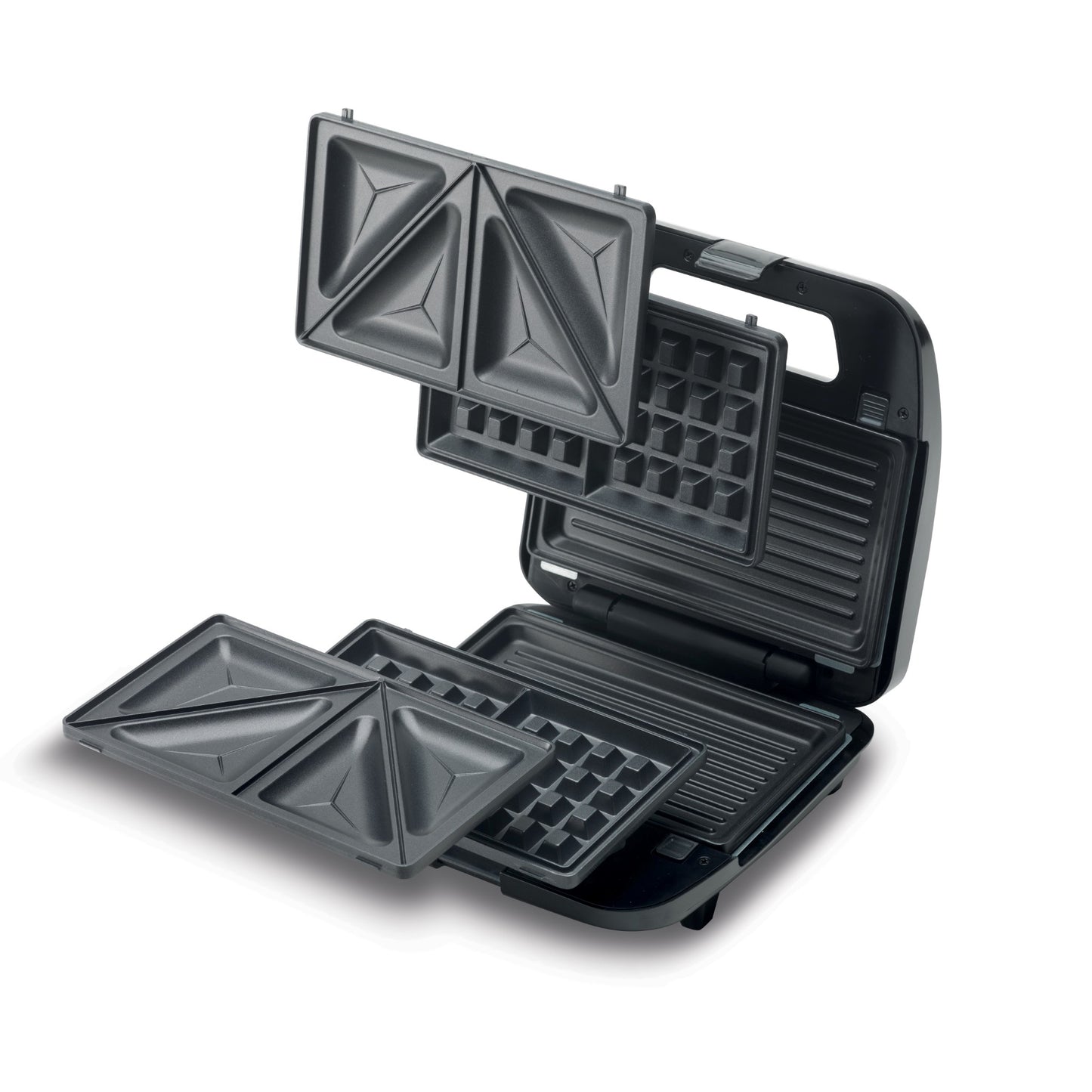 KENWOOD 3-in-1 Sandwich Maker, Waffle Maker & Grill with 3 Sets of Non Stick Multifunctional Plates for Grilling, Toasted Sandwiches and Waffles SMM02.000SI Silver/Black