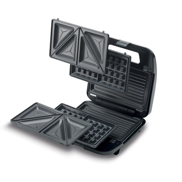KENWOOD 3-in-1 Sandwich Maker, Waffle Maker & Grill with 3 Sets of Non Stick Multifunctional Plates for Grilling, Toasted Sandwiches and Waffles SMM02.000SI Silver/Black