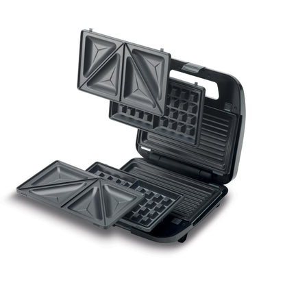 KENWOOD 3-in-1 Sandwich Maker, Waffle Maker & Grill with 3 Sets of Non Stick Multifunctional Plates for Grilling, Toasted Sandwiches and Waffles SMM02.000SI Silver/Black