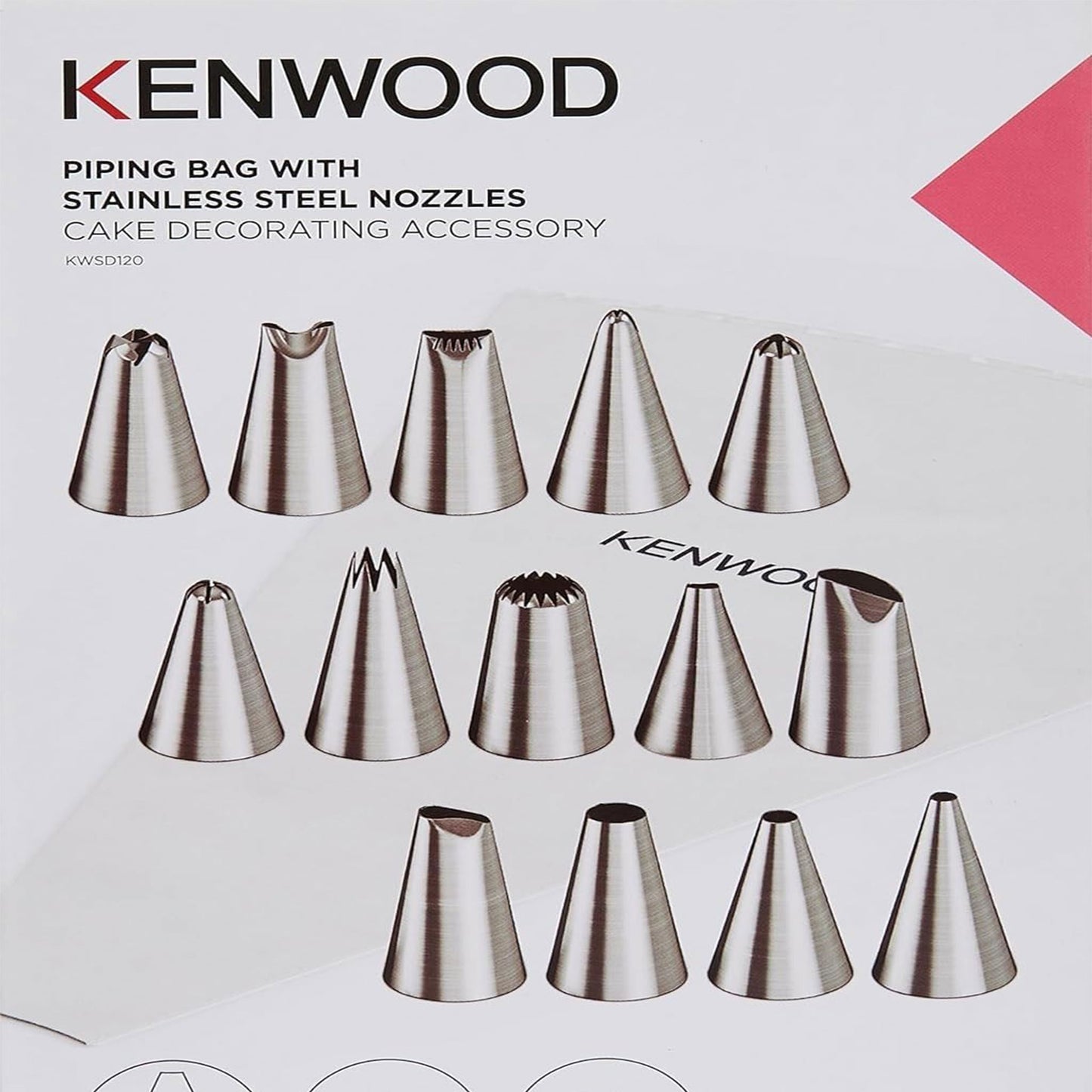 Kenwood KWSD120 – Cake Decorating Piping Bag Set with Stainless Steel Nozzles (14 Designs)