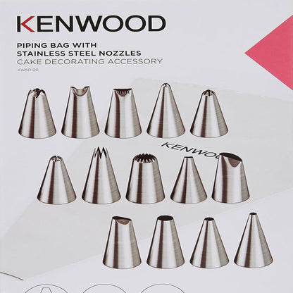 Kenwood KWSD120 – Cake Decorating Piping Bag Set with Stainless Steel Nozzles (14 Designs)