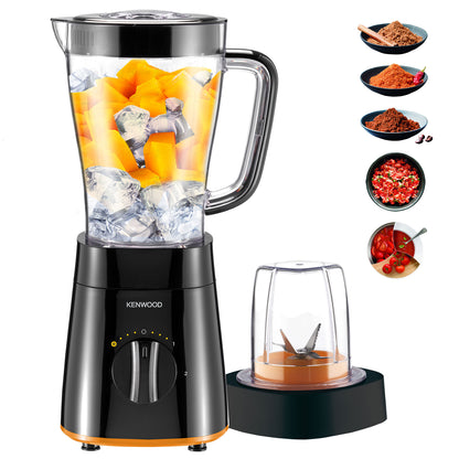 Kenwood Blender 500W Smoothie Blender/Smoothie Maker 1.5L With Multi Mill (Grinder/Chopper), Ice Crush Function Blp15.150 Black & White