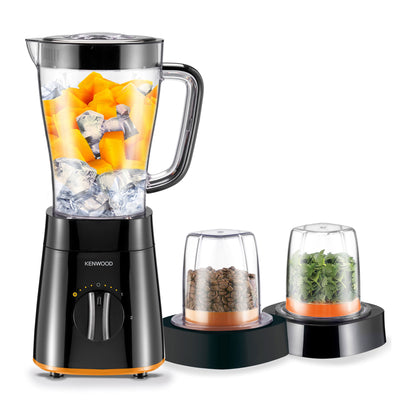 Kenwood Blender 500W Smoothie Blender/Smoothie Maker 1.5L with Grinder Mill, Chopper Mill, Ice Crush Function BLP15.360 Black & White