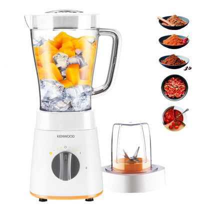 Kenwood Blender 500W Smoothie Blender/Smoothie Maker 1.5L With Multi Mill (Grinder/Chopper), Ice Crush Function Blp15.150 Black & White