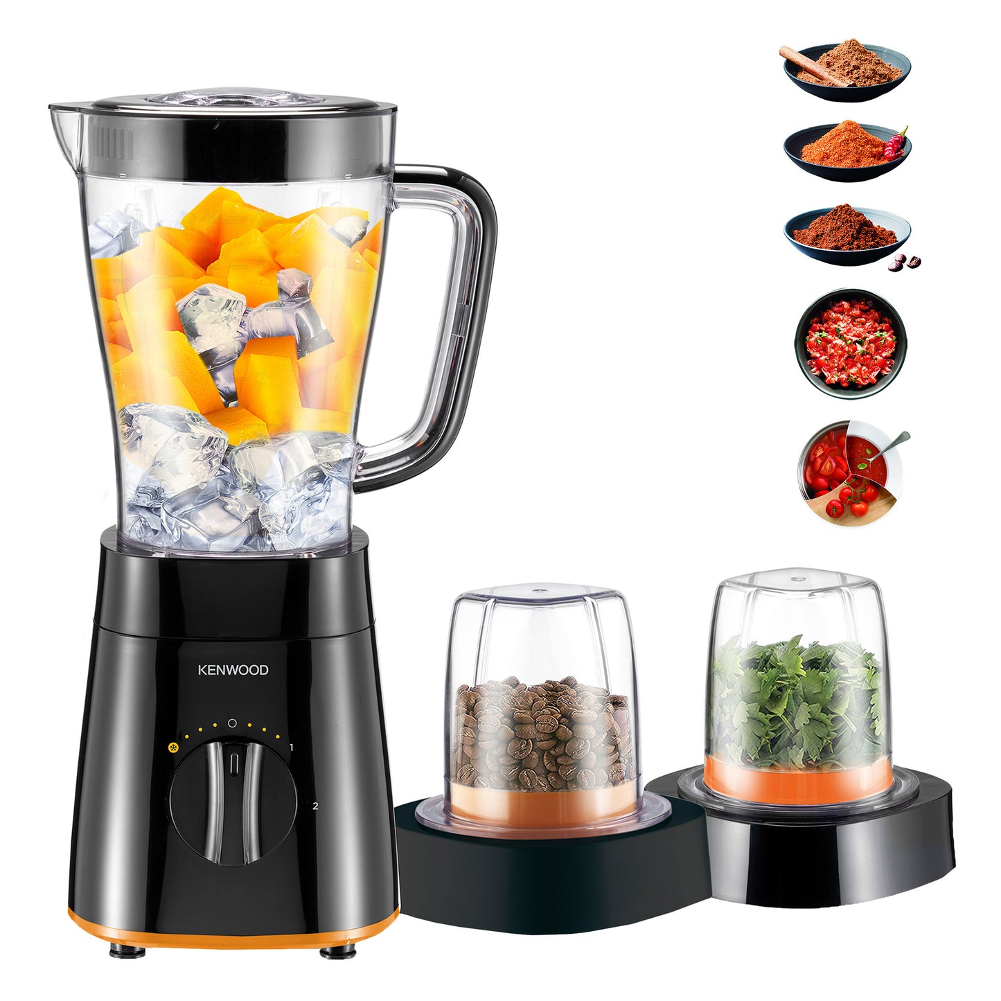 Kenwood Blender 500W Smoothie Blender/Smoothie Maker 1.5L with Grinder Mill, Chopper Mill, Ice Crush Function BLP15.360 Black & White