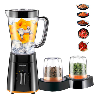 Kenwood Blender 500W Smoothie Blender/Smoothie Maker 1.5L with Grinder Mill, Chopper Mill, Ice Crush Function BLP15.360 Black & White
