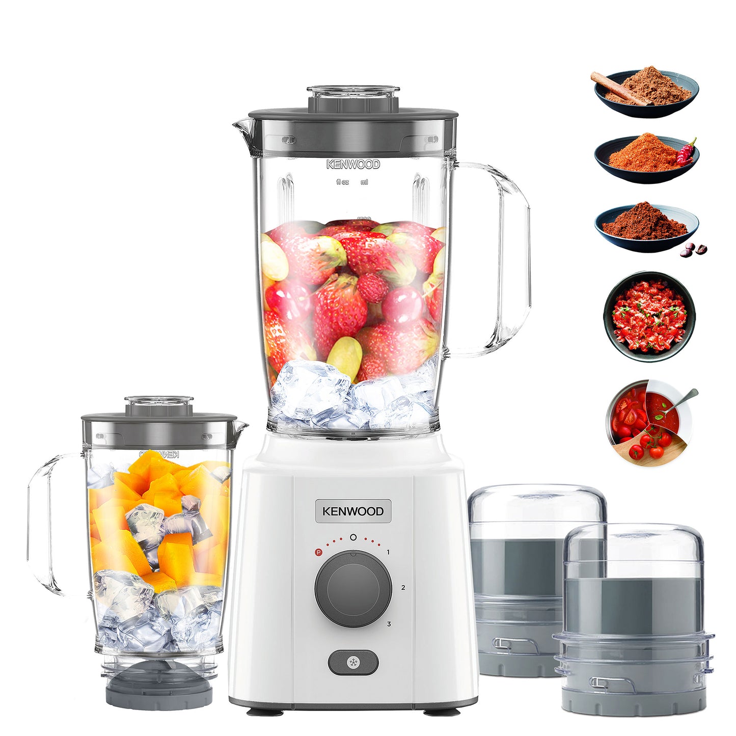 Kenwood Blender 650W Smoothie Blender/Smoothie Maker Blend-X Fresh 1.5L With Extra Blender Jar, Grinder Mill, Grater Mill, Ice Crush Function Blp41.H0Wh White
