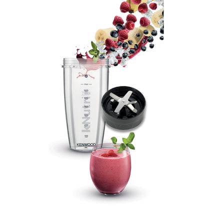 Kenwood Personal Blender 600W Smoothie Blender/Smoothie Maker With 700Ml & 600Ml Tritan Smoothie2Go Bottle And Lid, Ice Crush Function BSP70.180SI Black/Silver