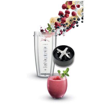 KENWOOD Personal Blender 600W Smoothie Blender/Smoothie Maker 600W with 2 x 700ml & 600ml Tritan Smoothie2Go Bottle and Lid, Ice Crush Function BSP70.560SI Black/Silver