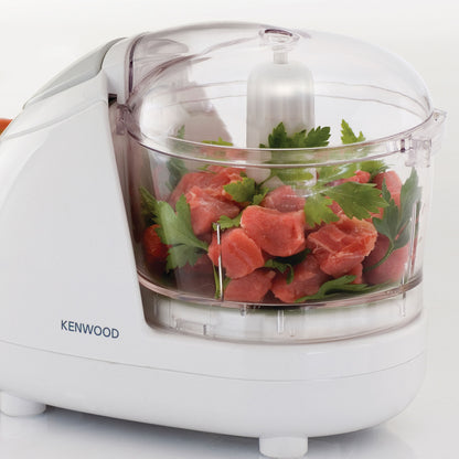KENWOOD Chopper 300W Electric Food Chopper with 350ml Bowl, Dual Speed, Stainless Steel Blade, New ‘Mayonnaise’ Oil Drip Lid, Compact Design, Rubber Feet, Safety Bowl Interlock CH180A White