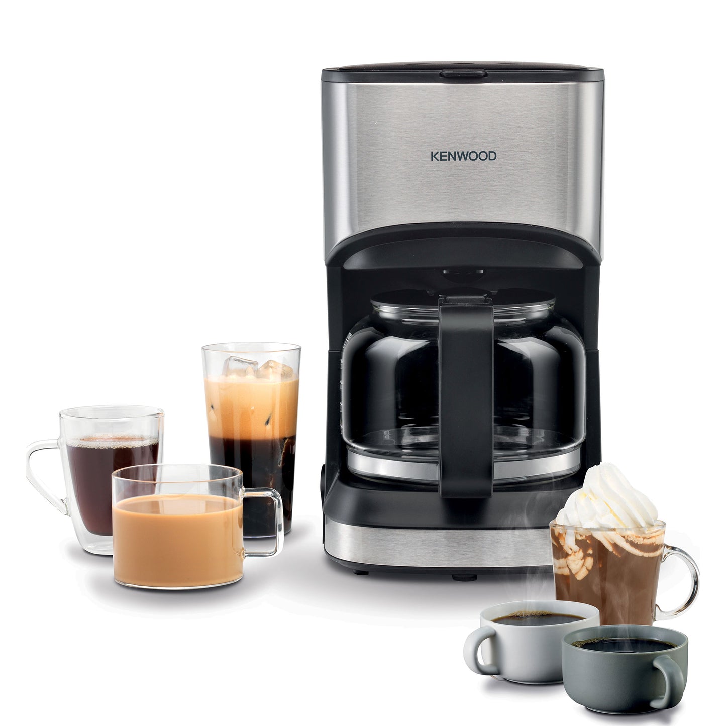 KENWOOD Coffee Machine Up To 6 Cup Coffee Maker for Drip Coffee and Americano 550W 40 Min Auto Shut Off, Reusable Filter, Anti Drip Feature, Warming Plate and Easy to Clean CMM05.000BM Black/Silver