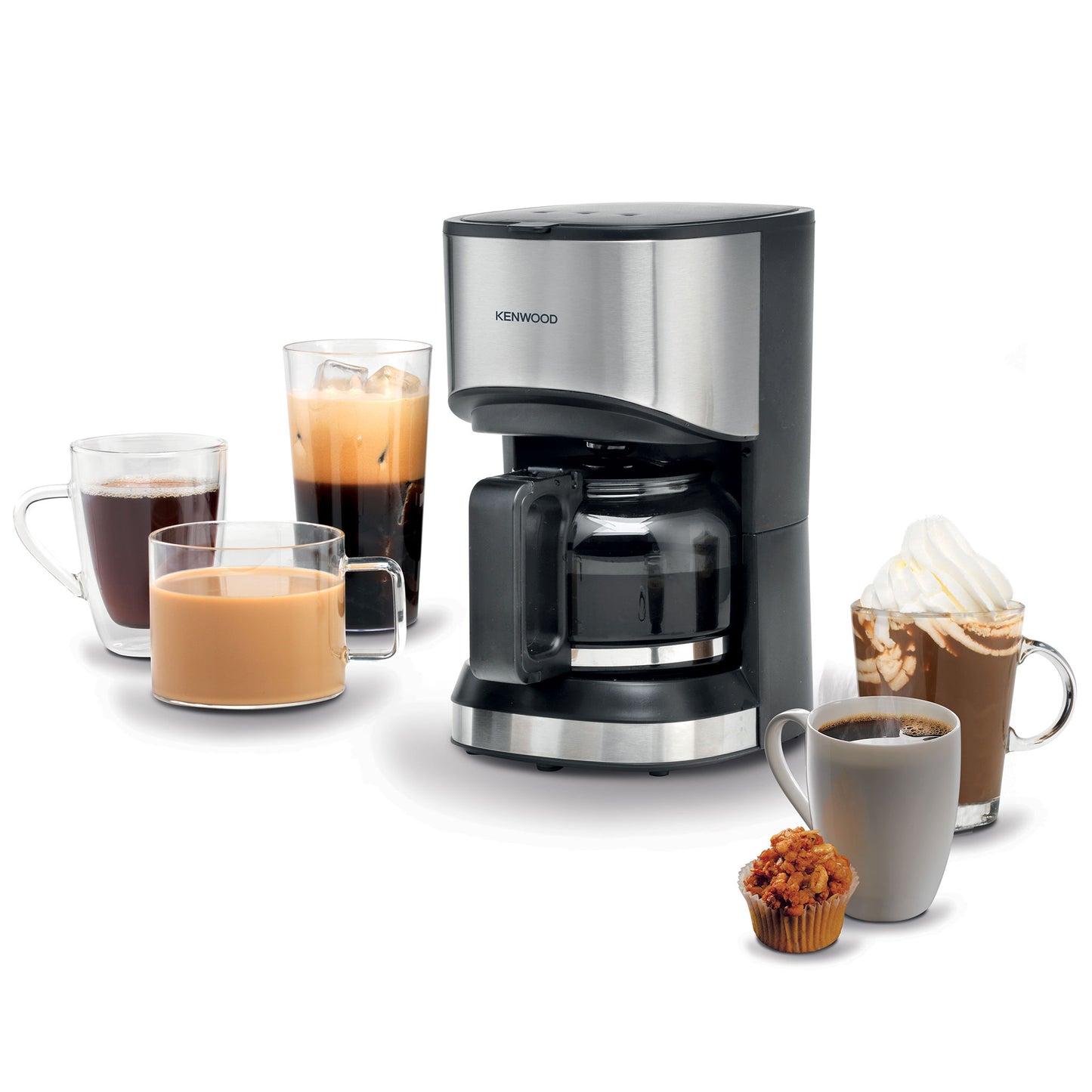KENWOOD Coffee Machine Up To 6 Cup Coffee Maker for Drip Coffee and Americano 550W 40 Min Auto Shut Off, Reusable Filter, Anti Drip Feature, Warming Plate and Easy to Clean CMM05.000BM Black/Silver