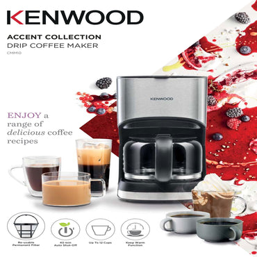 Kenwood Coffee Machine Up To 12 Cup Coffee Maker For Drip Coffee And Americano 900W 40 Min Auto Shut Off, REUSable Filter, Anti Drip Feature, Warming Plate And Easy To Clean Cmm10.000Bm Black/Silver