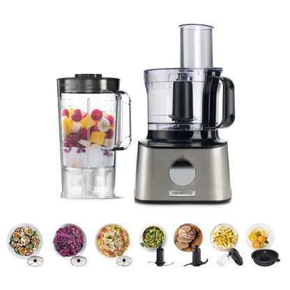 Kenwood Food Processor 800W Multi-Functional With 3 Stainless Steel Disks, Blender, Dual Metal Whisk, Dough Maker, Citrus Juicer FDM301SS Silver
