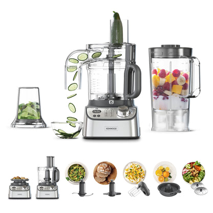Kenwood Food Processor 1000W With Blender, Grinder Mill, Dual Metal Whisk, Dough Maker, Citrus Juicer, Express Serve/Salad Kitchen Scale/Weighing Tray FDM71.690SS Silver