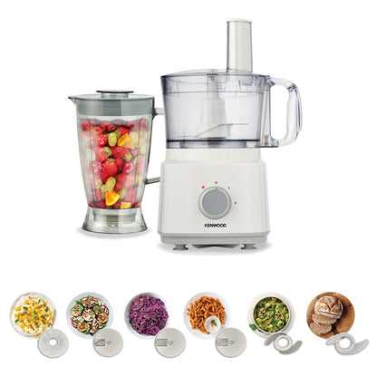 Kenwood Food Processor 750W Multi-Functional With 3 Interchangeable Disks, Blender, Whisk, Dough Maker Fdp03 White