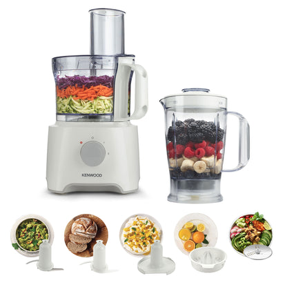 Kenwood FDP303WH MultiPro Compact Food Processor – 800 W | 2.1 L Bowl + 1.2 L Blender | White