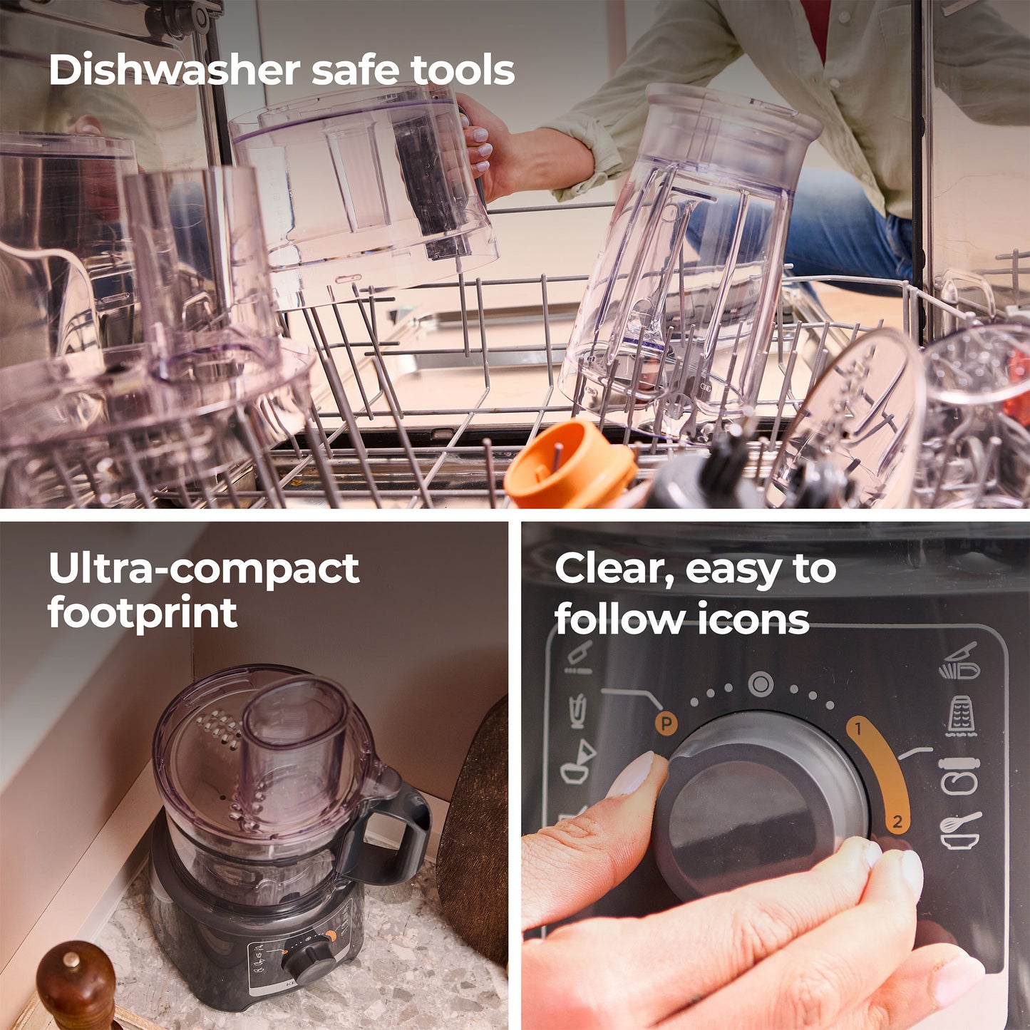 KENWOOD Food Processor 800W Multi-Functional with Blender, Citrus Juicer, Reversible Slicing/Grating Disk, Emulsifying Disk for Whisking, Dough Maker, Knife Blade FDP31.270GY Grey