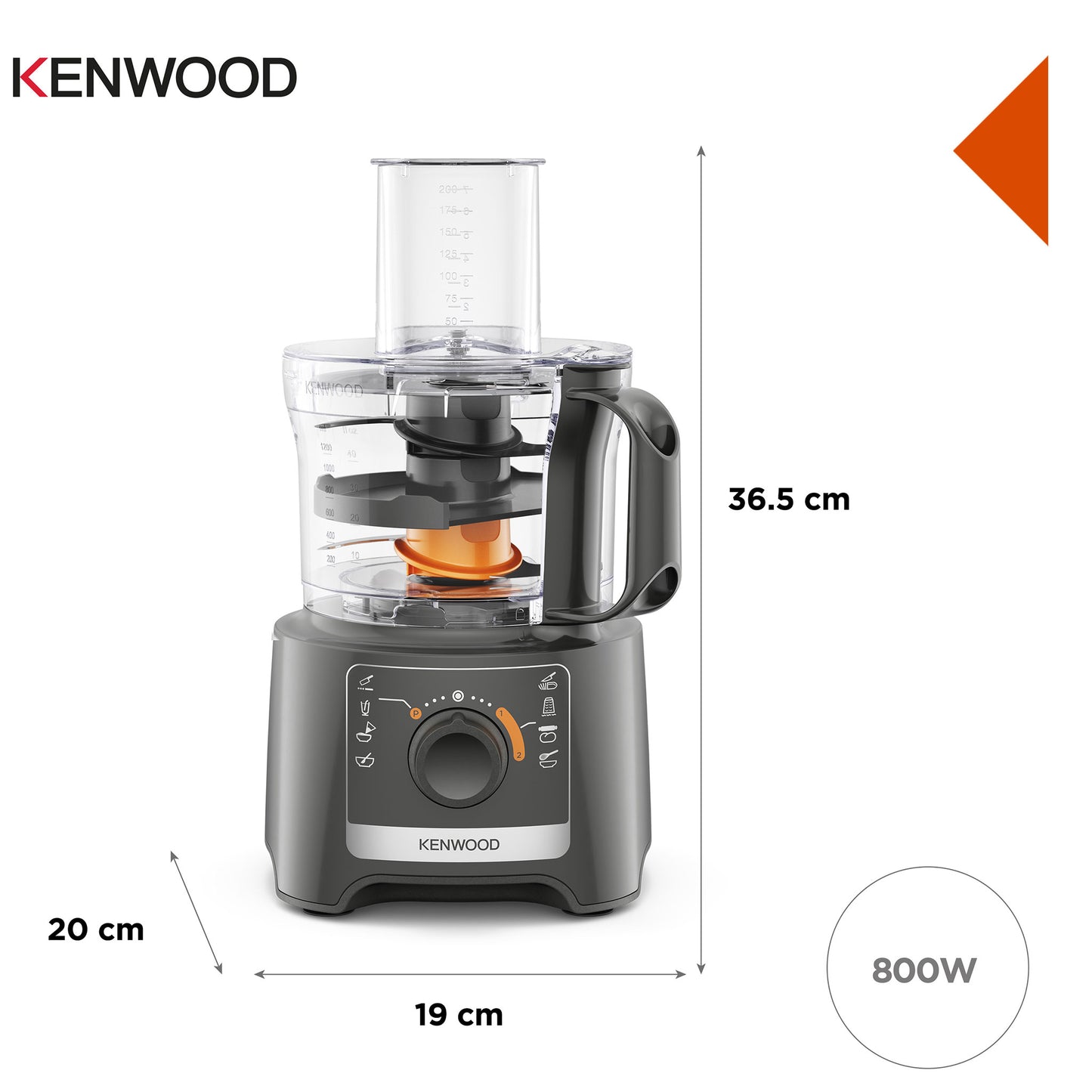 KENWOOD Food Processor 800W Multi-Functional with Blender, Citrus Juicer, Reversible Slicing/Grating Disk, Emulsifying Disk for Whisking, Dough Maker, Knife Blade FDP31.270GY Grey