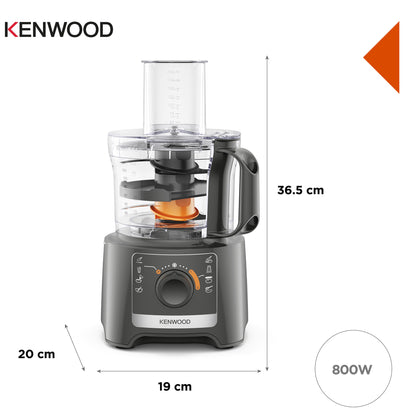 KENWOOD Food Processor 800W Multi-Functional with Blender, Citrus Juicer, Reversible Slicing/Grating Disk, Emulsifying Disk for Whisking, Dough Maker, Knife Blade FDP31.270GY Grey