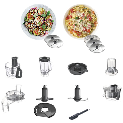 Kenwood Food Processor 1000W Multi-Functional With 3 Stainless Steel Disks, Blender, Grinder Mill, Juicer Extractor, Whisk, Dough Maker, Citrus Juicer, Express Serve/Salad Maker FDP65.880SI Silver