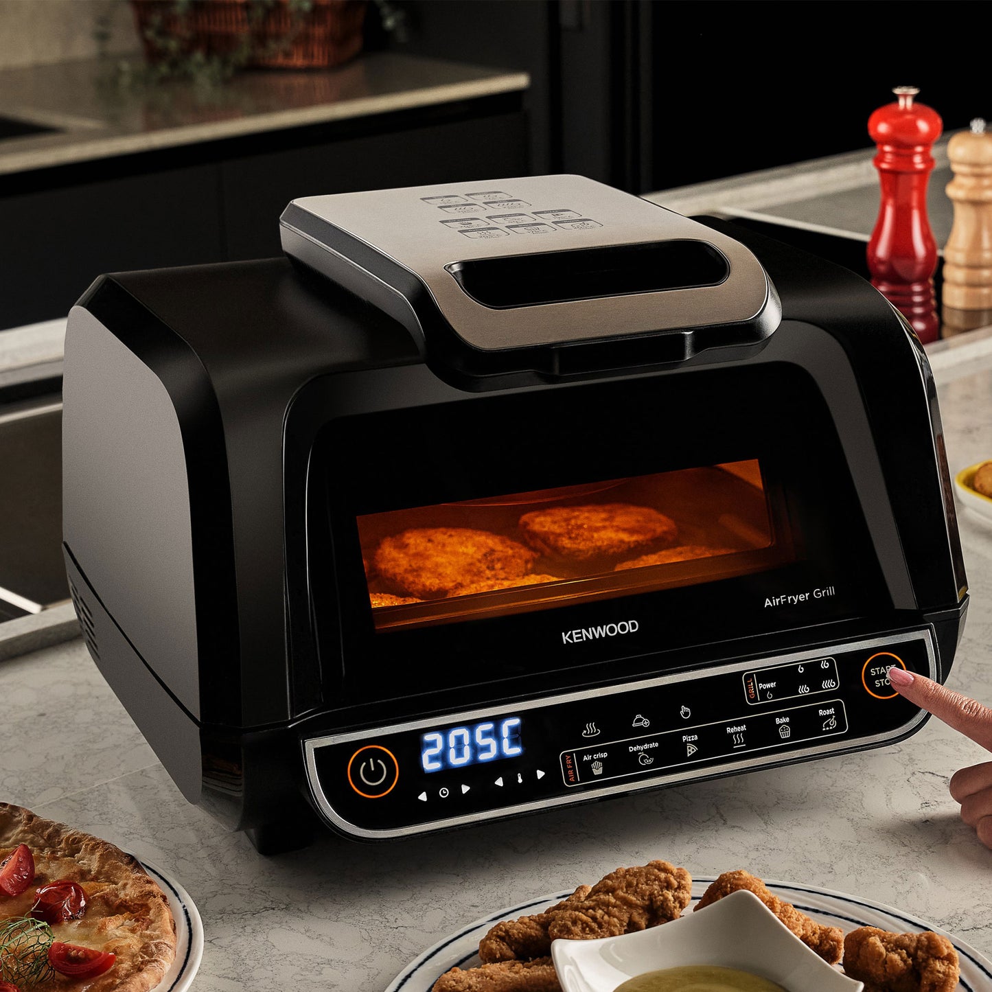 KENWOOD Grill AirFryer 2-in-1 (Air Fryer + Grill) with XXXL 8L Basket, 4 Grill Levels, 8 Preset Functions - Grill, Air Crisp, Roast, Bake, Pizza, Reheat, Dehydrate & Manual Function GHF40.000BK Black