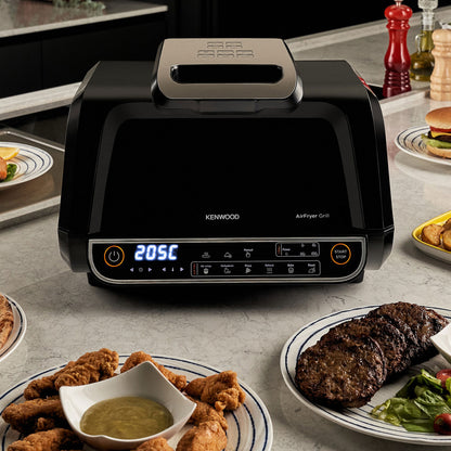 KENWOOD Grill AirFryer 2-in-1 (Air Fryer + Grill) with XXXL 8L Basket, 4 Grill Levels, 8 Preset Functions - Grill, Air Crisp, Roast, Bake, Pizza, Reheat, Dehydrate & Manual Function GHF40.000BK Black