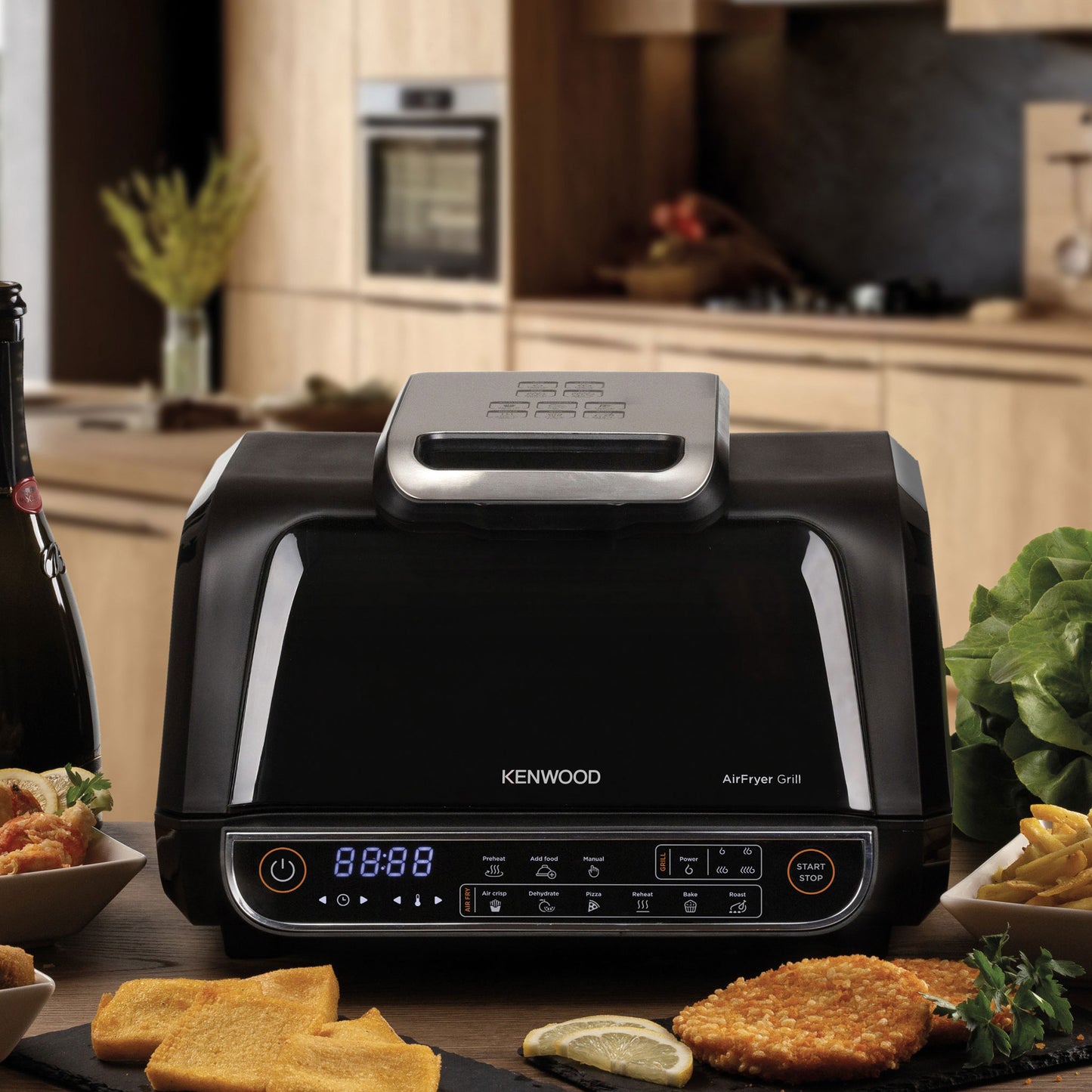 KENWOOD Grill AirFryer 2-in-1 (Air Fryer + Grill) with XXXL 8L Basket, 4 Grill Levels, 8 Preset Functions - Grill, Air Crisp, Roast, Bake, Pizza, Reheat, Dehydrate & Manual Function GHF40.000BK Black