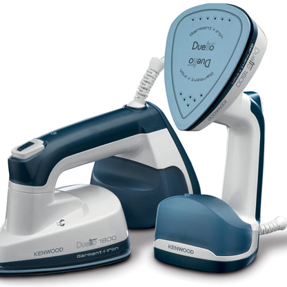 KENWOOD 2-in-1 Garment Steamer + Steam Iron 1000W with Rotary Plate, Ceramic Soleplate, LED Light GSP40.000WB White/Blue
