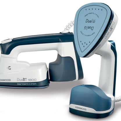 KENWOOD 2-in-1 Garment Steamer + Steam Iron 1000W with Rotary Plate, Ceramic Soleplate, LED Light GSP40.000WB White/Blue