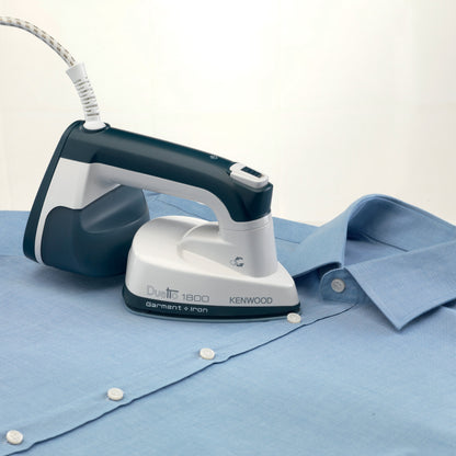 KENWOOD 2-in-1 Garment Steamer + Steam Iron 1000W with Rotary Plate, Ceramic Soleplate, LED Light GSP40.000WB White/Blue